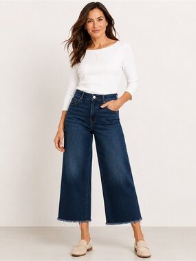 J. Jill Indigo Wide-Leg Cropped Jeans with Raw Hem